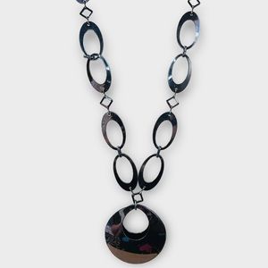 Fashionable Geometric Polished Gunmetal Pendant Long Necklace
